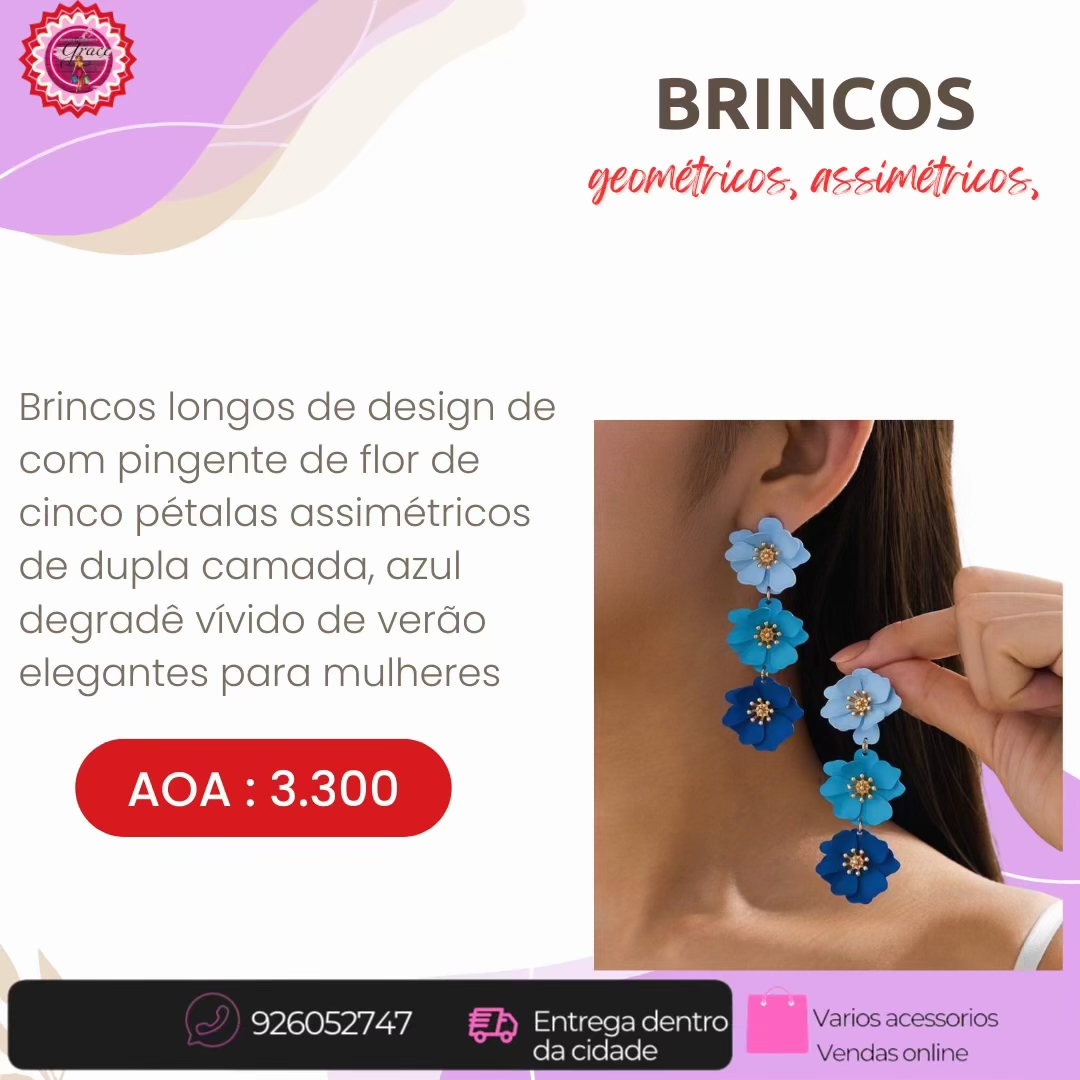 Brincos Longos Flor Azul Degradê